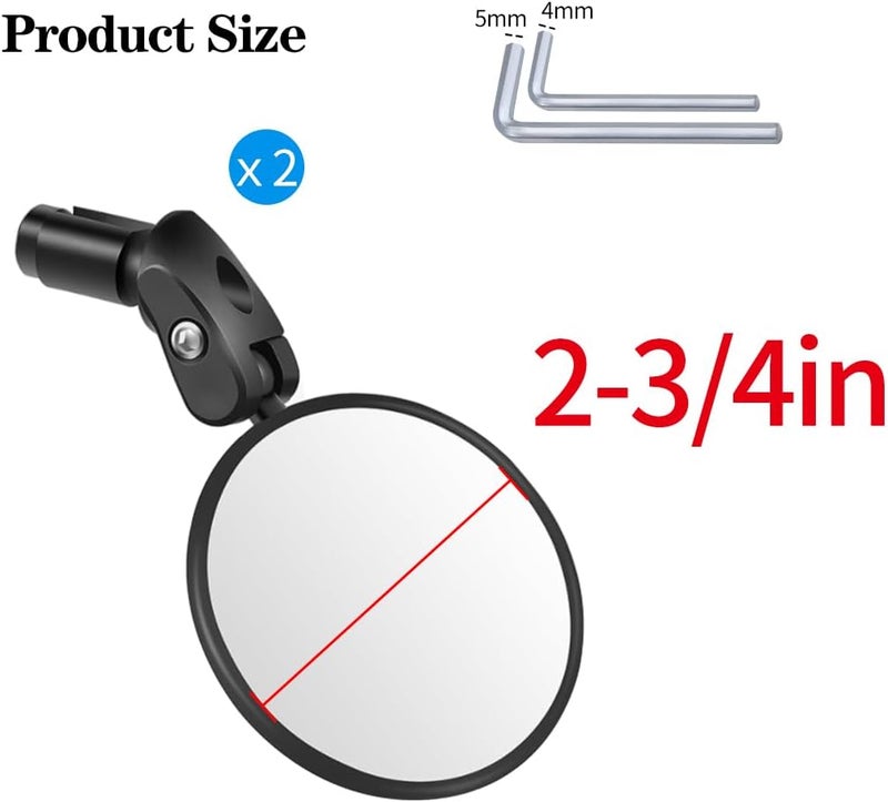 Ruby Q Handlebar Bike Mirrors, 2pcs Bicycle Rearview Mirror Set, Adjustable Handlebar Mounted Convex Mirror with Allen Wrench, for Mountain Road Bikes - Image 3